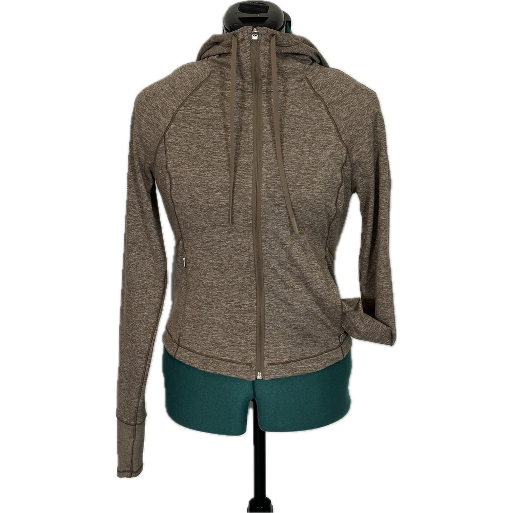 Athleta Softluxe Crop Hoodie Medium Full Zip Brown Heather Active Jacket